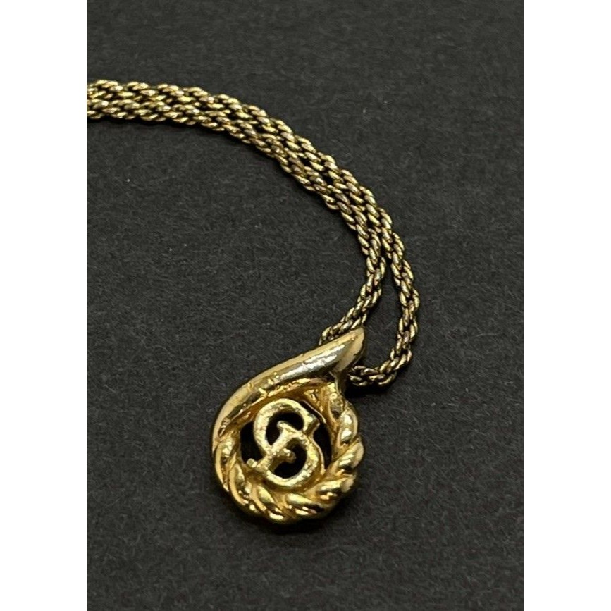 Christian Dior Cd Logo Gold Tone Pendant Necklace Authentic Vintage